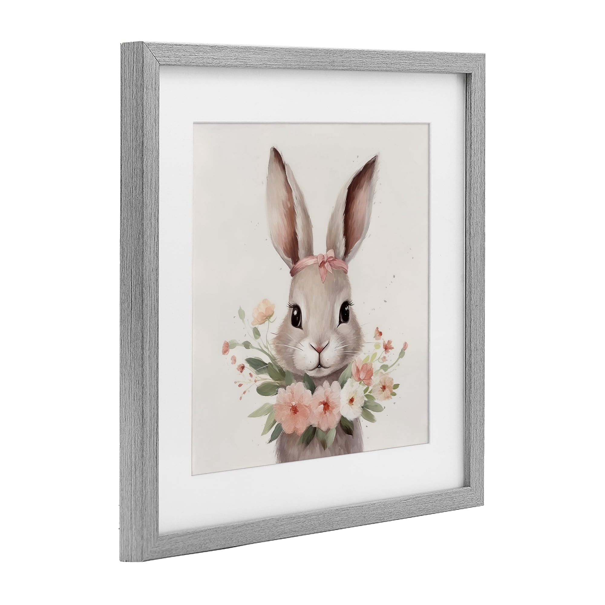 Stupell Industries Charming Bunny in Floral Wreath Gray Framed Print Under Glass, design by Lazar Studio