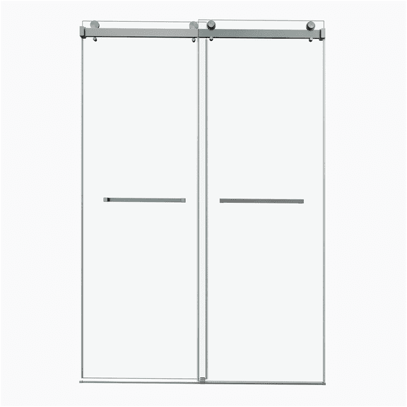 JERFIT 76" x 48" Frameless Double Sliding Shower Door with 10mm Tempered Glass, Brushed Nickel Finish for Modern Bathroom