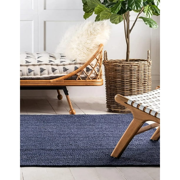 Agro Richer Blue Dye Square Jute Area Rugs for Living, Carpet for