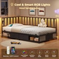 thumbnail image 3 of Twin Corner Bed Frame with Storage and Led Lights Metal Platform Bed Frame Twin Size with Storage Drawers & Charging Station Twin Size Daybed for Living Room,Bedroom,Guest Room,Wood Guardrail,Grey, 3 of 9