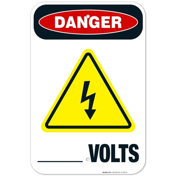 Volts Sign, OSHA Danger Sign, 12x18 Aluminum