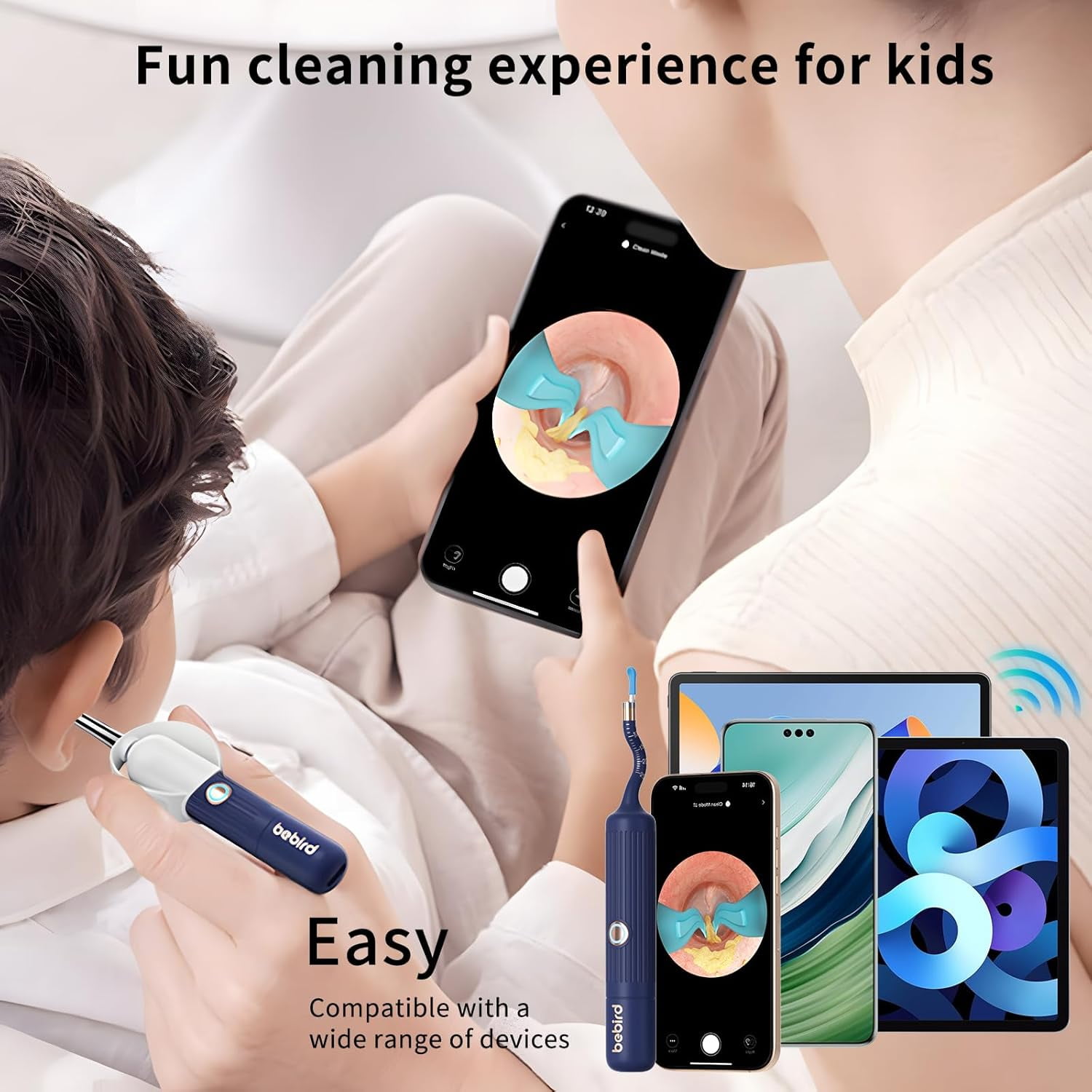 Ear Wax Removal Tool Camera with Wireless WiFi,Ear Wax Removal Tool with Flexible Visual 1080P Light Otoscope,Ear Cleaner with Painless Tweezers/Spade/Spoon/Pick,Ear Wax Removal Kit for Family