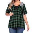 thumbnail image 3 of Setooff Womens Short Sleeve Tops, Hooded Buffalo Plaid Open Shirt, Pocket Loose Plus Size Blouses Casual Outerwear, 3 of 6