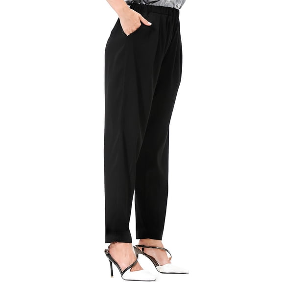 YueHuiYing Women's High-Waisted Harem Pants with Pockets Stretchy Loose Fit Daily Casual Wear