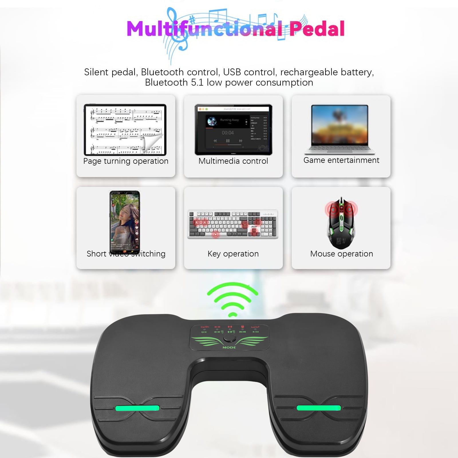 Tomshoo Wireless Page Turner Pedal Rechargeable BT Foot Page Turner for Tablets Smartphones