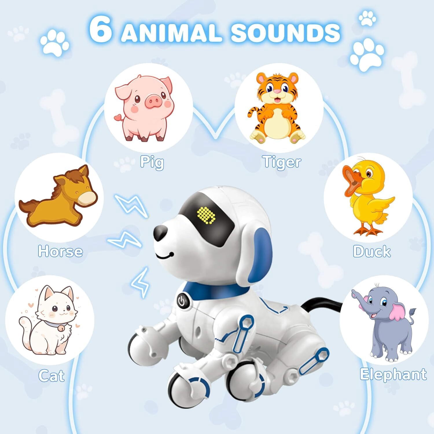 Remote Control Robot Dog, Smart Programmable RC Electronic Pet Puppy with Early Education Function, White/Blue