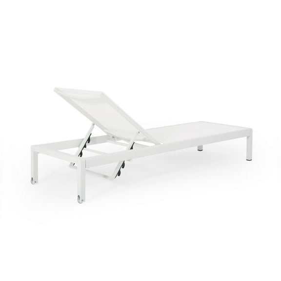 Benjara Kory Outdoor Lounge Chaise, 78 Inch White Mesh Fabric and Aluminum