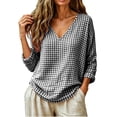 thumbnail image 4 of LEKWK Gingham Tops for Women Long Sleeve V Neck Plaid Tunic Top Casual Loose Fit Lightweight Shirt Fall Fashion Boho Dressy Vacation Outfits, 4 of 7
