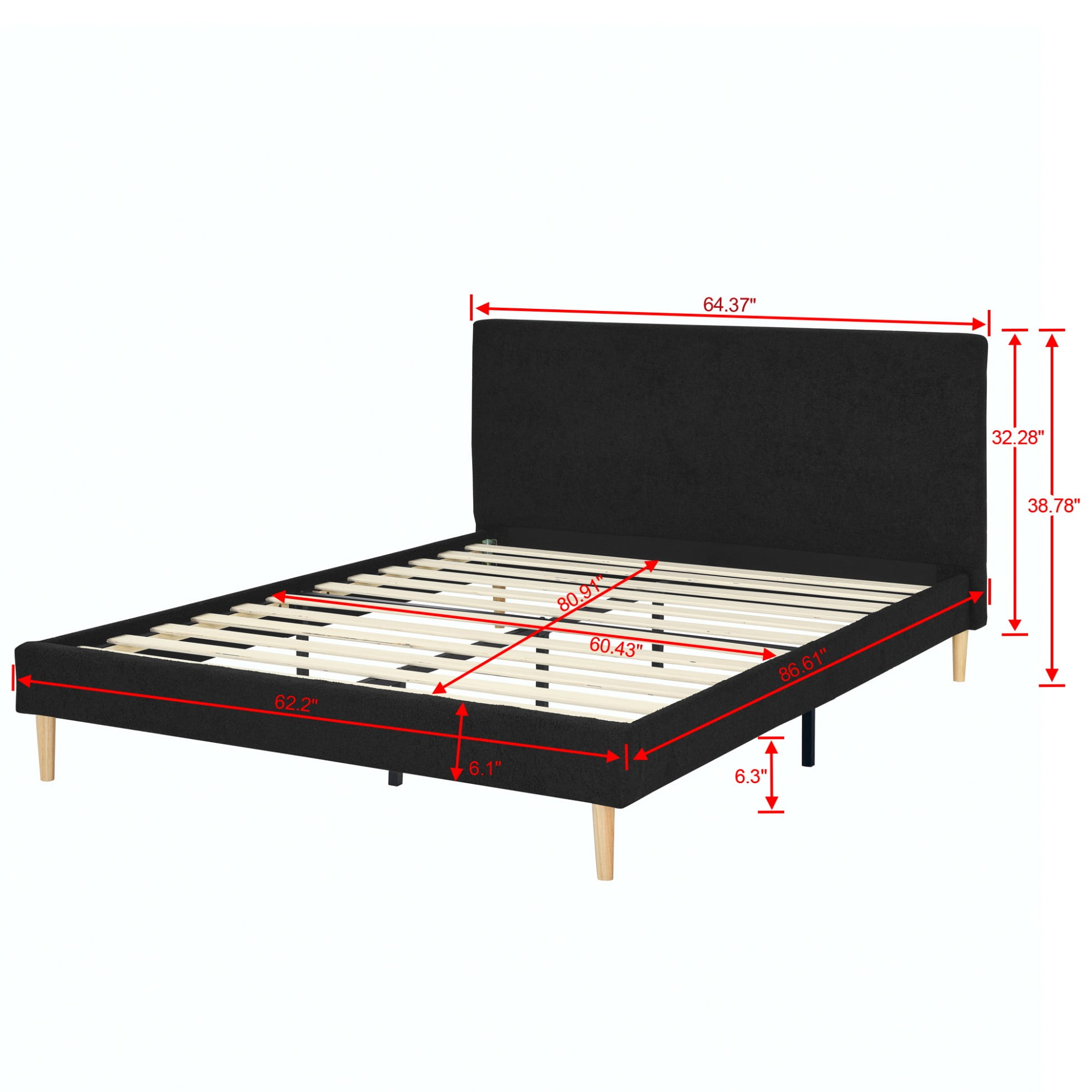 Gewnee Queen Size Upholstered Platform Bed Frame with Headboard,Sturdy Wood Slats & Center Support,No Box Spring Needed,Easy Assembly,Black