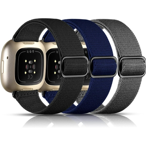 Tianle Bands Compatible with Fitbit Versa 3/ Sense/Versa 4/ Sense 2 Watch Band, 3 Pack Adjustable Stretchy Fabric Sport Wristband for Fitbit Versa 3 Watch and Fitbit Sense Smartwatch Bands