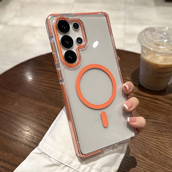 Clear Case for Samsung Galaxy S26 Ultra, Compatible with MagSafe, Military Grade Shockproof Protective Cover Anti-Scratch Transparent Slim Phone Case with Anti-Slip Grip, Orange