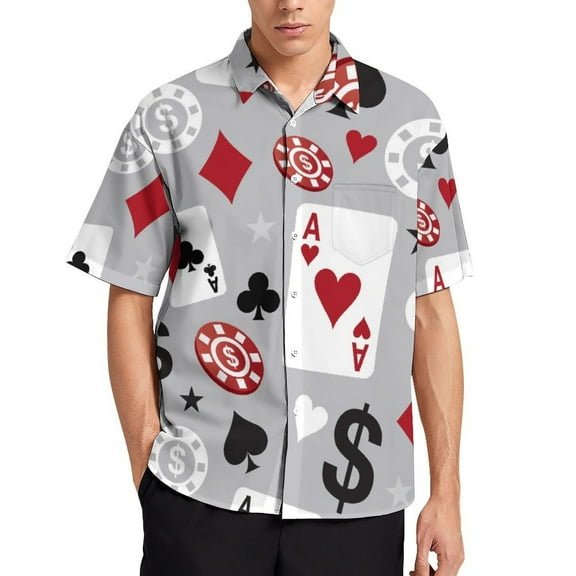 Poker Card Casino Men's Short Sleeve Button Up Shirts Casual Regular-Fit Beach Summer Tops M-4XL