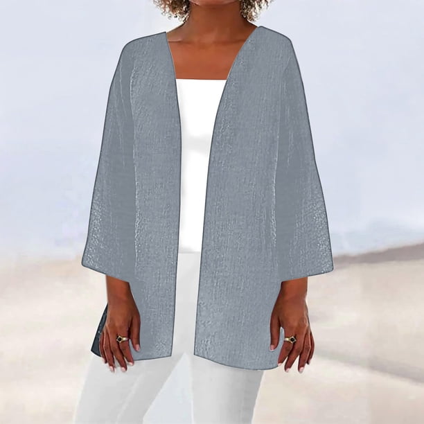 Cárdigan para mujer, de verano y otoño, de color liso, de manga larga, holgado, informal, para cubrirse