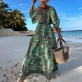 thumbnail image 2 of Robe Maxi Bohème pour Femmes à Manches Longues, Col en V, Taille à Nouer, Longue Robe Maxi Décontractée Ample à Étages, Fluide et Évasée, Robe de Plage, 2 of 7