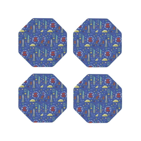 

Fuzoiu New-York City Print Leather Coasters Set Drink Coasters Set of 4 for Tabletop Protection Durable PVC Coasters Home Décor and Housewarming Gift-Octagon