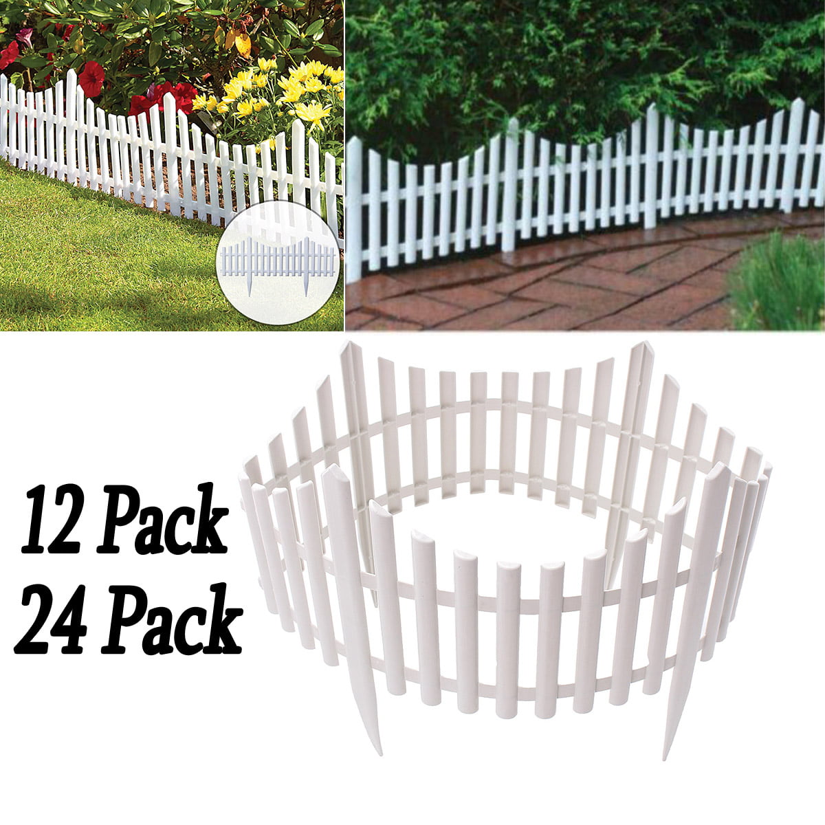 4 pack Woodside White Decorative Plastic Garden Fence Panels Border Edging