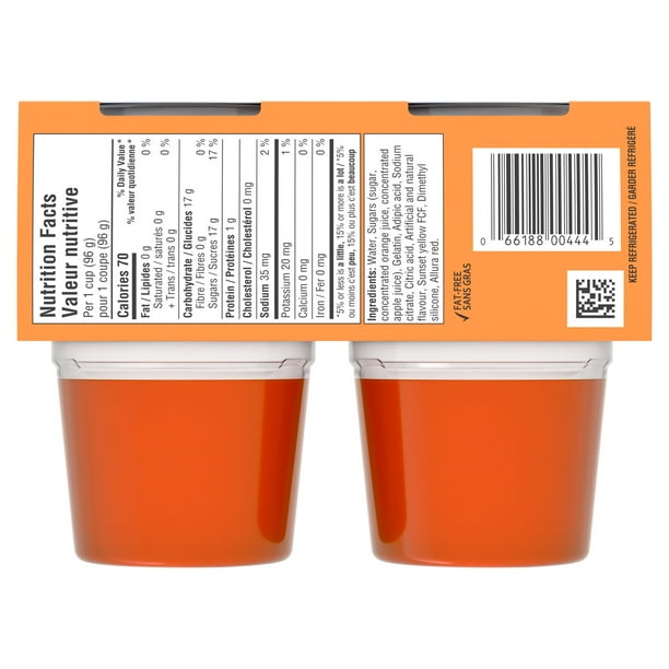 Jell-O Orange Refrigerated Ready-to-Eat Gel Snack Cups, 4 ct Cups