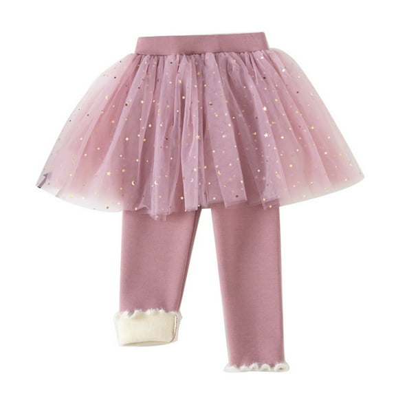 BULLPIANO Girls Leggings with Lace Ruffle Tutu Skirt Warm Fleece Lined Leggings Tutu Pants Kids Footless Tights
