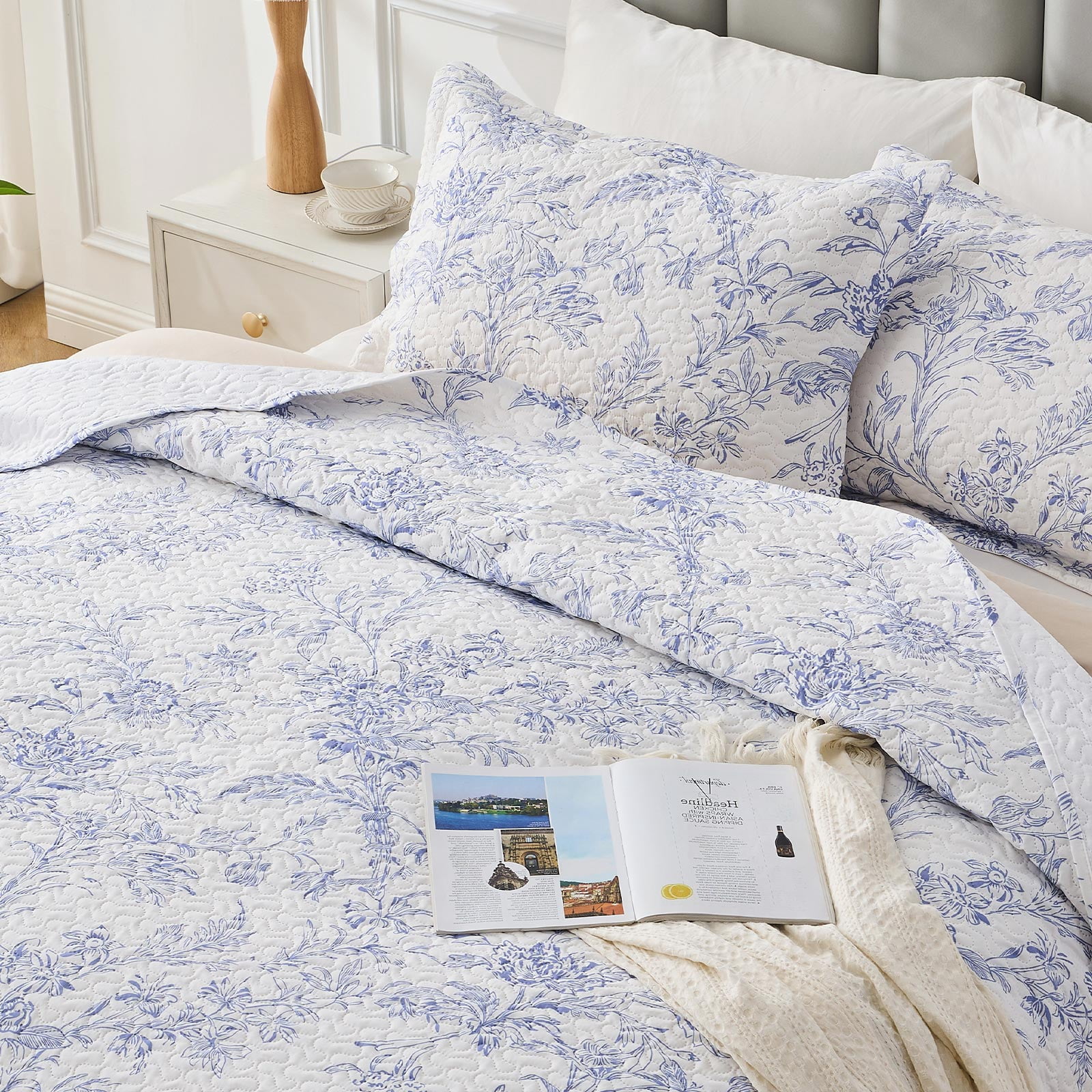 Hitime Luxury Printed Quilt Set Queen Size, Lightweight Comforter Set, Oversized Bedspread Coverlet Quilted Bedding Set, with 2 Matching Pillowcases, for All Season