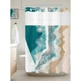 thumbnail image 3 of No Hook Shower Curtain, Teal Coastal Stall Bathroom Curtains with Snap in Liner, Beach Summer Nautical Seaside Ocean Waterproof Washable Fabric Shower Curtain Set, 48" x 72", 3 of 9