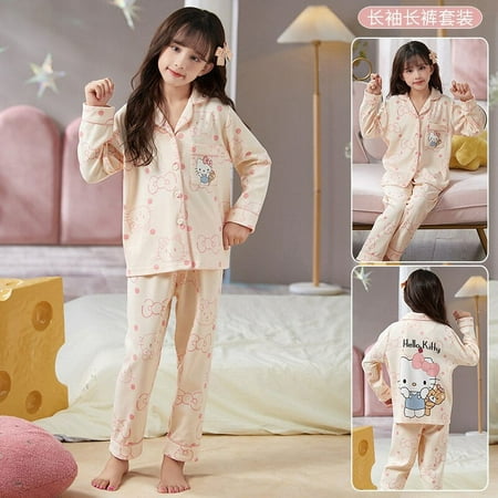 

Anime Sanrios Parent-child Long Sleeved Home Clothing Cartoon Kuromi Hellokittys Cute Girl Fashion Printed Top Pants Pajama Set