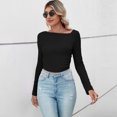 thumbnail image 4 of Blusa de manga larga con cuello asimétrico y hombros descubiertos para mujer, 4 of 6