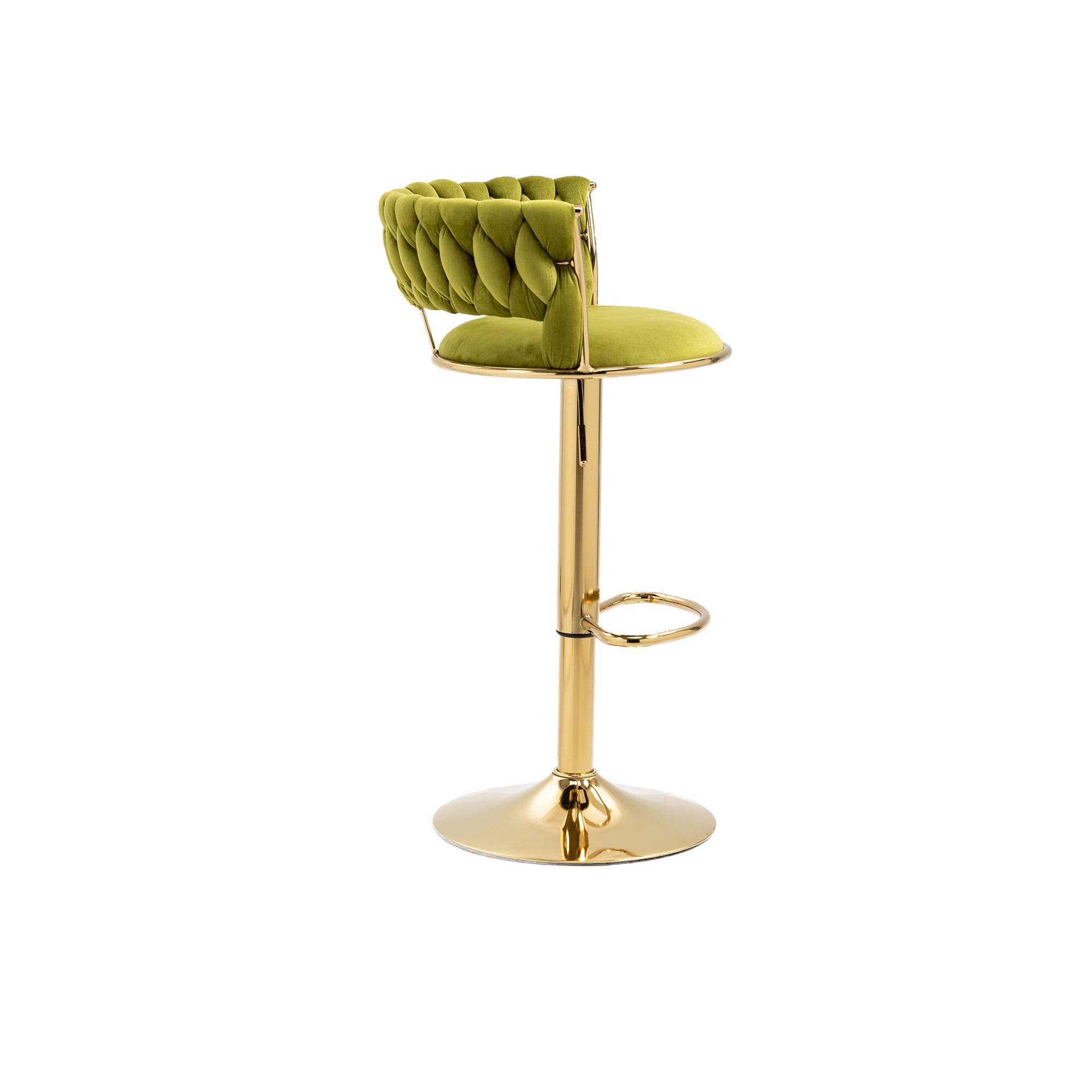 MOONMISS Velvet Swivel Bar Stools Set of 2, Adjustable Counter Height Bar Stool with Woven Back, Upholstered Kitchen Dining Chairs, Modern Barstools for Kitchen Island, Cafe, Pub, Bar Counter(Green)