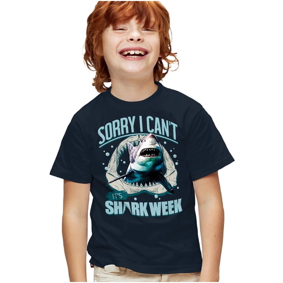 Shark Week Officially Licensed Sorry I Can't Kids T Shirt for Youth Boys and Girls, Navy, X-Small