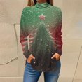 thumbnail image 2 of asdoklhq Shirts for Women Christmas Women's Fashion Printed Long Sleeve Printed Turtleneck Top T-shirt Wine 2X, 2 of 5