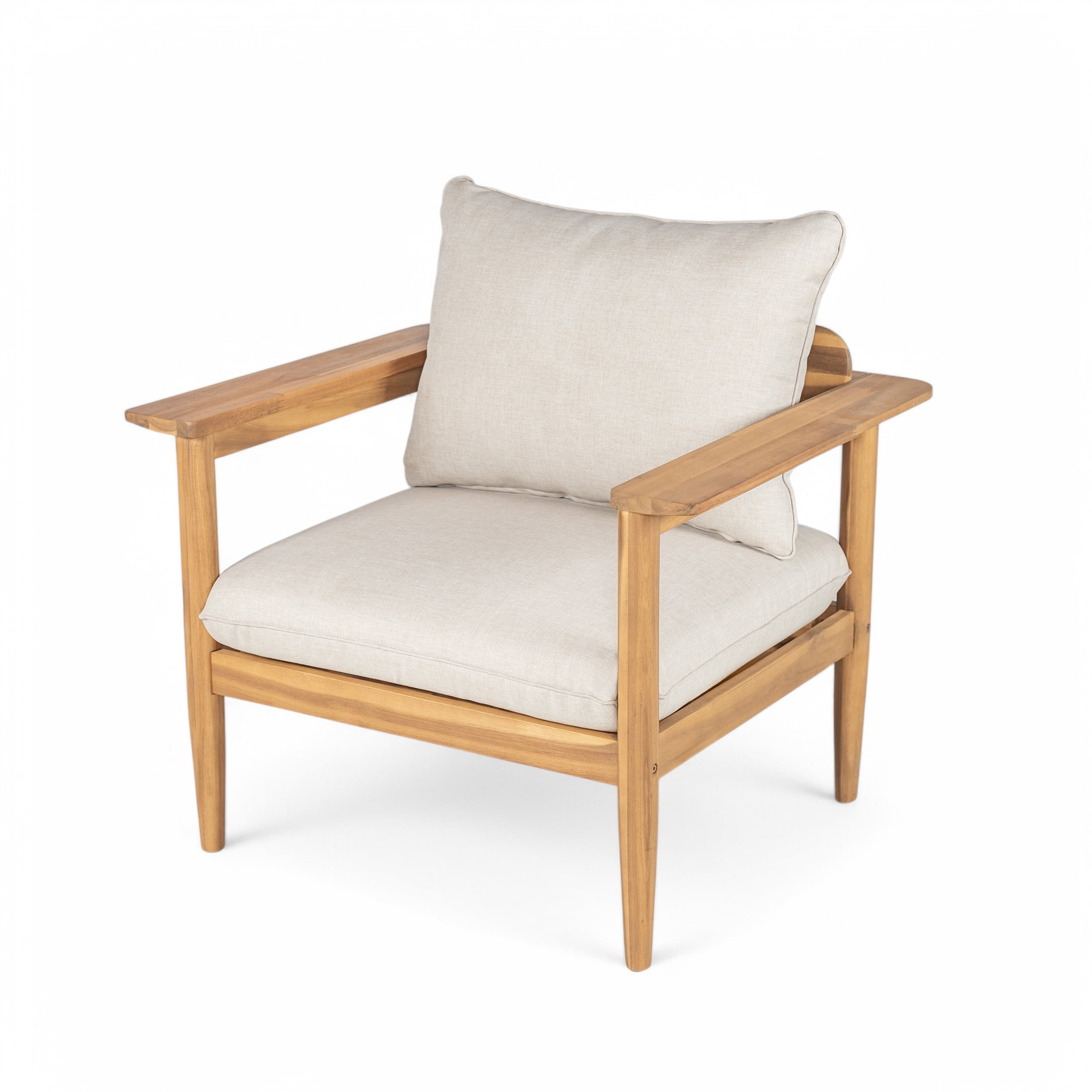 Christopher Knight Home 3-Piece Outdoor Chat Set, Solid Wood Frame with Beige Cushions, Light Teak