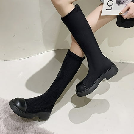 

Hvyes Thanksgiving Day Deals Fashion All-Match Platform Western Ankle Boots Round Toe Combat Boots Women s Chunky Block Heel Long Tall Wide Mid Calf Boots