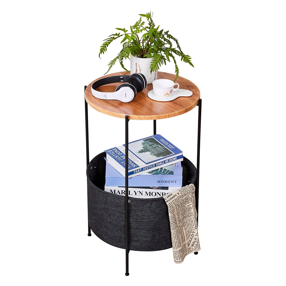 Kepooman Round Storage End Table, Side Table with Cloth Basket for Living Room Bedroom Home Office, Coffee & Black Kepooman Round Storage End Table, Side Table with Cloth Basket for Living Room Bedroom Home Office, Coffee & Black