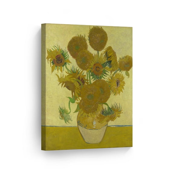 Smile Art Design Vincent Van Gogh Still Life Vase with Fourteen Sunflowers, 1888 Canvas Wall Art Print Artwork Classic Modern Art Living Room Bedroom Decor Ready to Hang Made in the USA - 12x8
