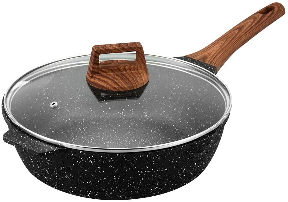 Sensarte 12 in Nonstick Deep Frying Pan,5Qt Non Stick Saute Pan with Lid,Large Skillet Pan,NonStick Jumbo Cooker,Cooking Pan Chefs Pan Cookware for All Stove Tops,Induction Compatible,PFOA Free