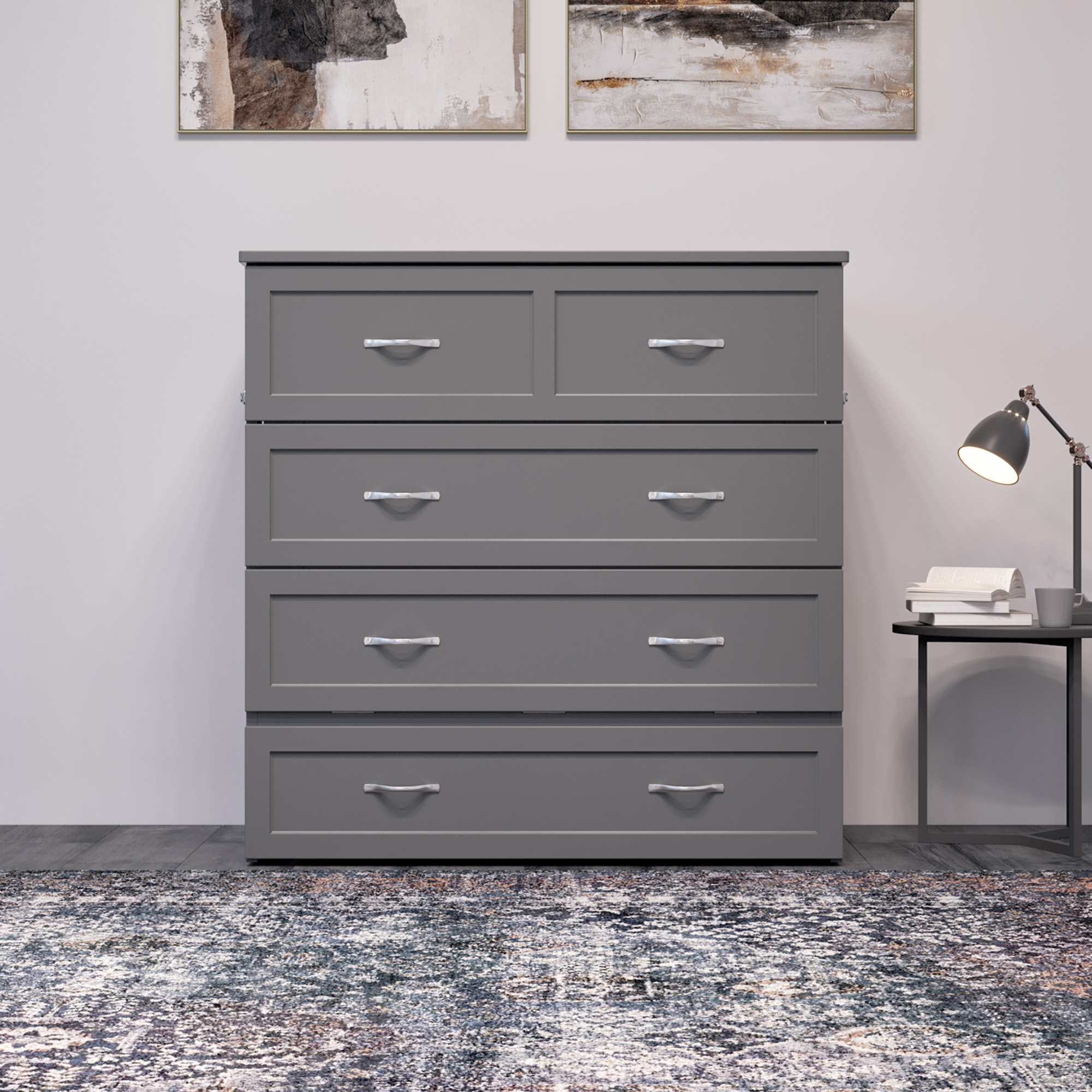 AFI Northfield Twin-XL Wood Murphy Bed Chest with 6" Mattress, Drawer & Charger, Grey