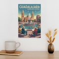 thumbnail image 3 of Retro Vintage Travel Poster Wall Print Guadalajara Cathedral Mexico Fountain Reflection Historic Scene Print Poster, 3 of 8