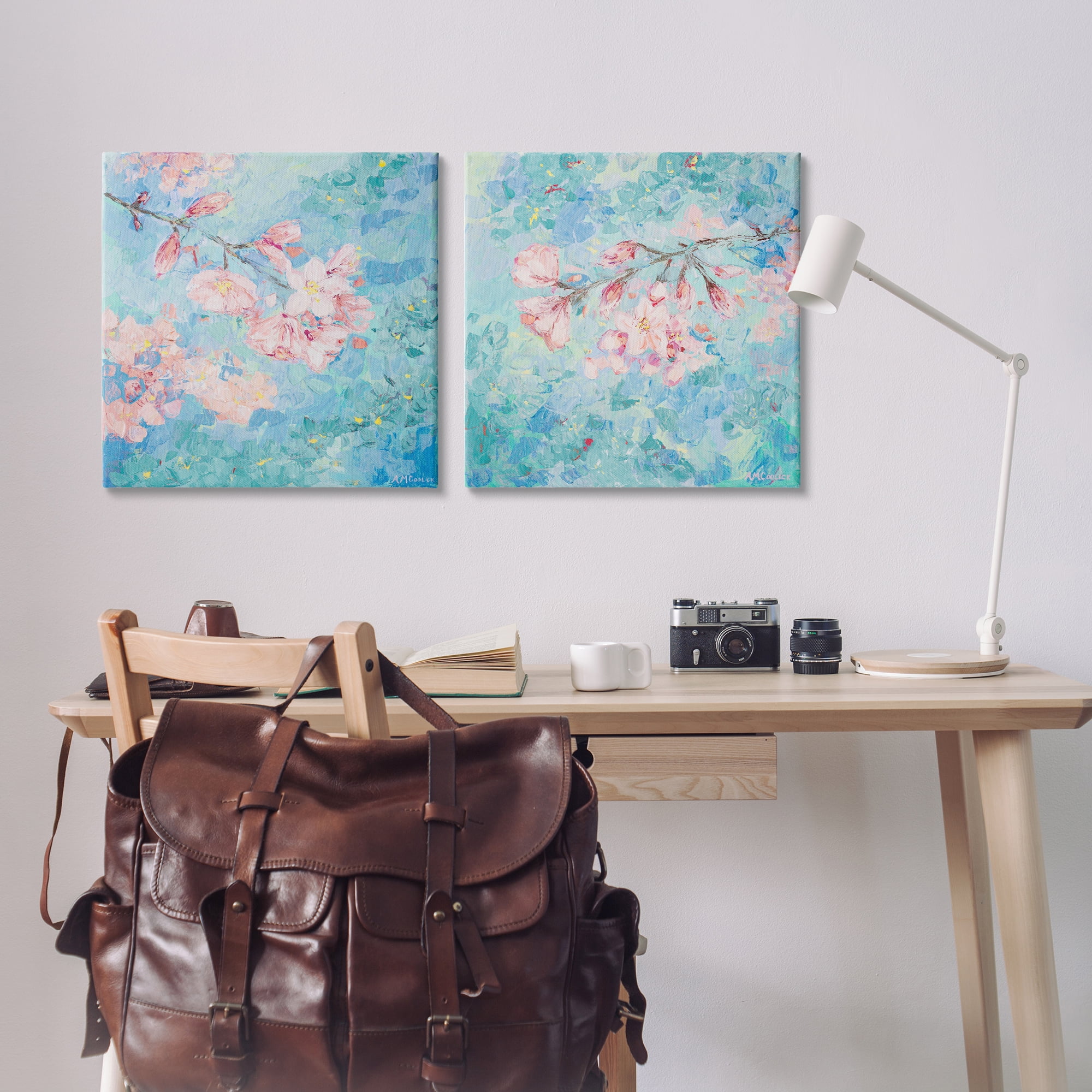 Stupell Industries Yoshino Cherry Blossoms Floral & Botanical Painting Wrapped Canvas Art Print Wall Art, 24 x 24, Set of 2