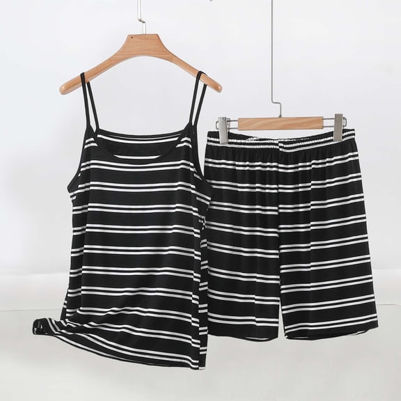 Gamivast Pajama Sets for Women 2 Piece Striped Cami Top & Shorts Sleepwear Summer Spaghetti Strap Lounge Set Soft Nightwear Casual Homewear