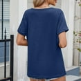 thumbnail image 4 of Women's Short Sleeve T-Shirts Cotton V-Neck Solid Color Tunic Tops Casual Tee Cute Summer Tshirts (L, Navy), 4 of 4