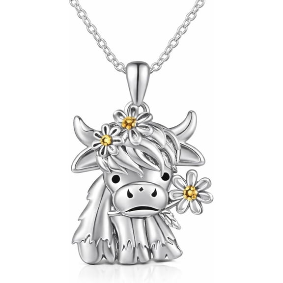 SUPAC Highland Cow Necklace - Daisy Flower Pendant, Silver