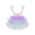 thumbnail image 2 of TiaoBug Kids Girls Swan Lake Performance Dance Costume Sequins Ruffle Sleeve Ballet Dance Tutu Dress Light Blue 16, 2 of 7