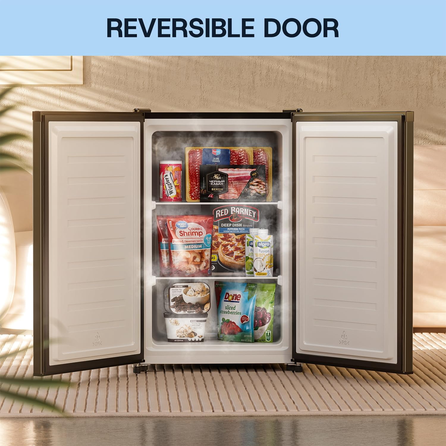 Upstreman 3.0 Cu.ft Upright Freezer, Single Door Compact Mini Freezer Stand Up Freezer with Reversible Door, UP30 Black