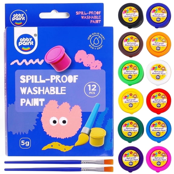 Abby paint, Spill Proof Paint Mini Set, Washable Paint for Kids, 2.1 oz, 12 Pack