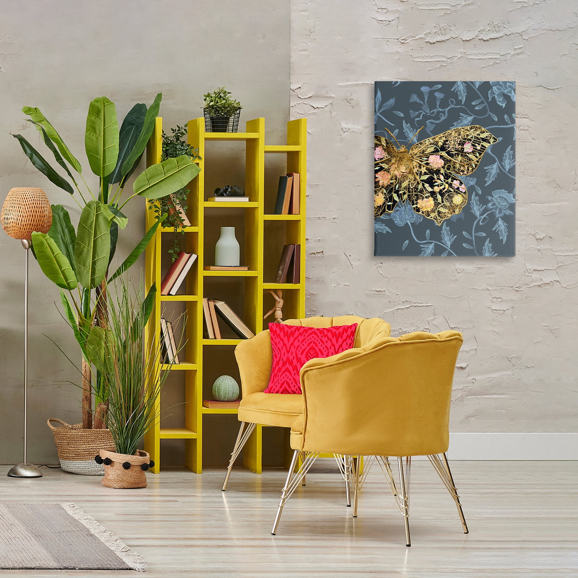 Stupell Industries Blue & Gold Butterfly Animals & Insects Painting Gallery Wrapped Canvas Art Print Wall Art, 24 x 30
