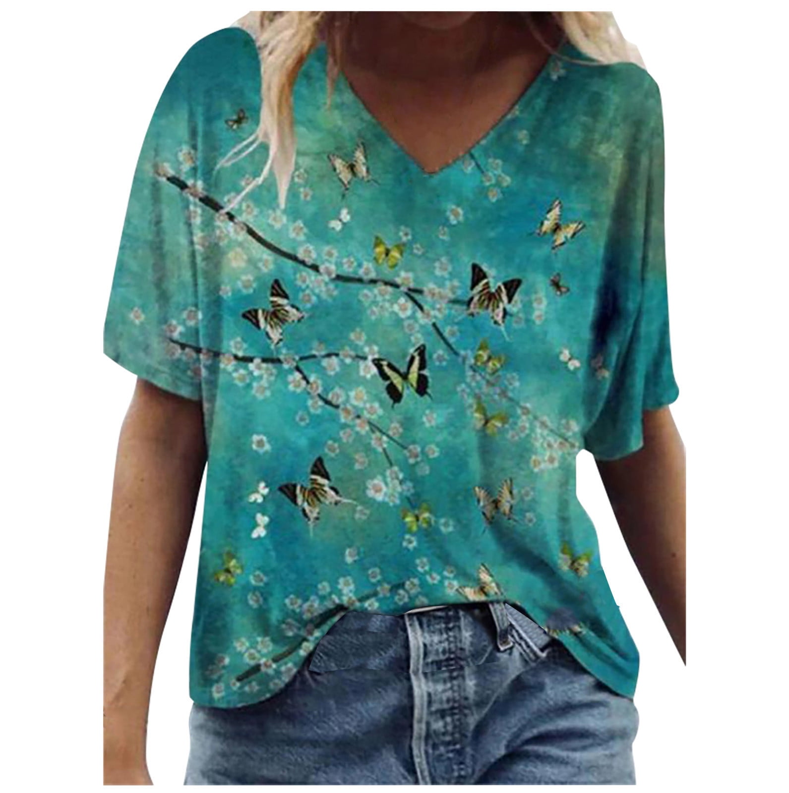 JGGSPWM Tie Dye Butterfly Graphic Shirts Succulents Floral Print Short ...