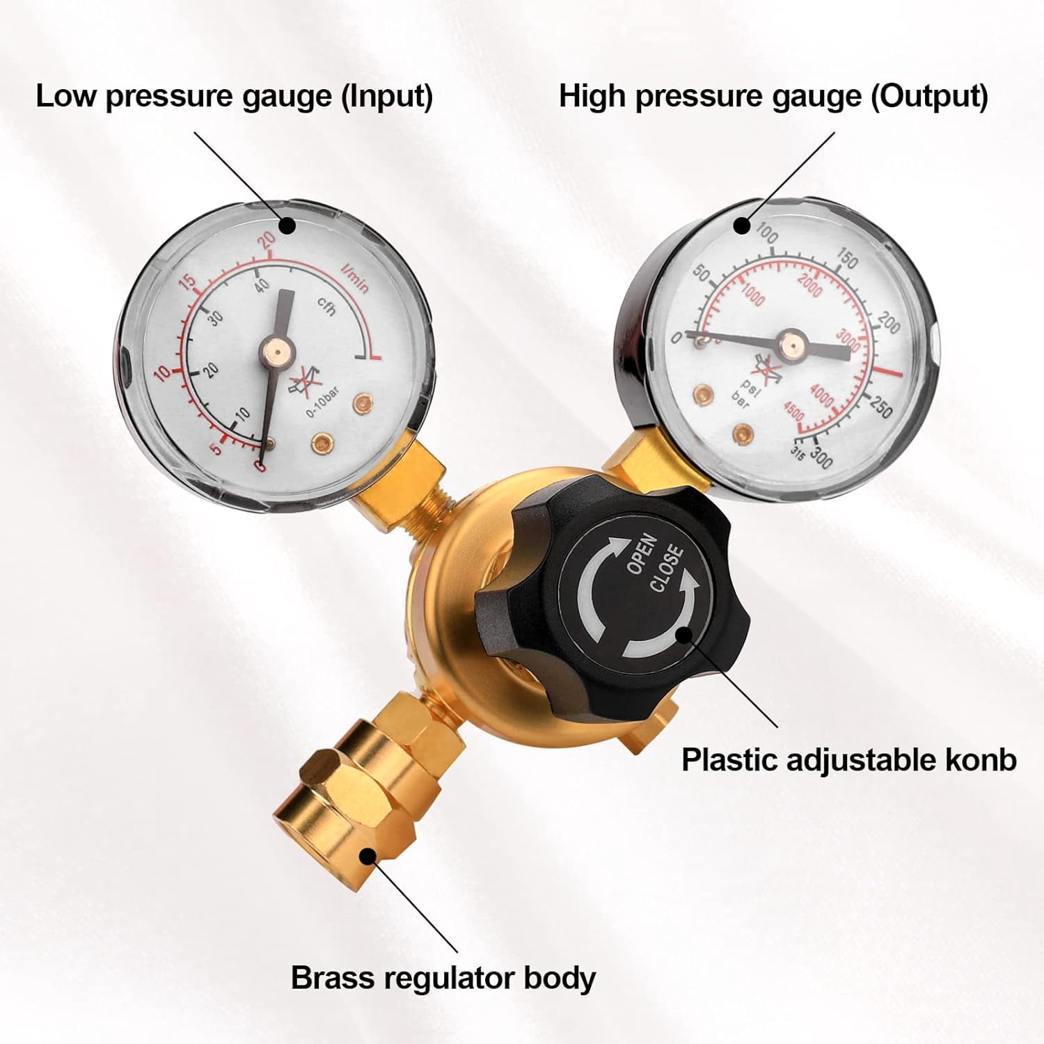 Tutor Auto Argon CO2 Regulator Gauge Welding Gas Regulator, CGA580 Inlet Connection, 0-4500PSI/0-10BAR Input Pressure, Brass, 6.6Ft Gas Hose, MIG TIG Welding