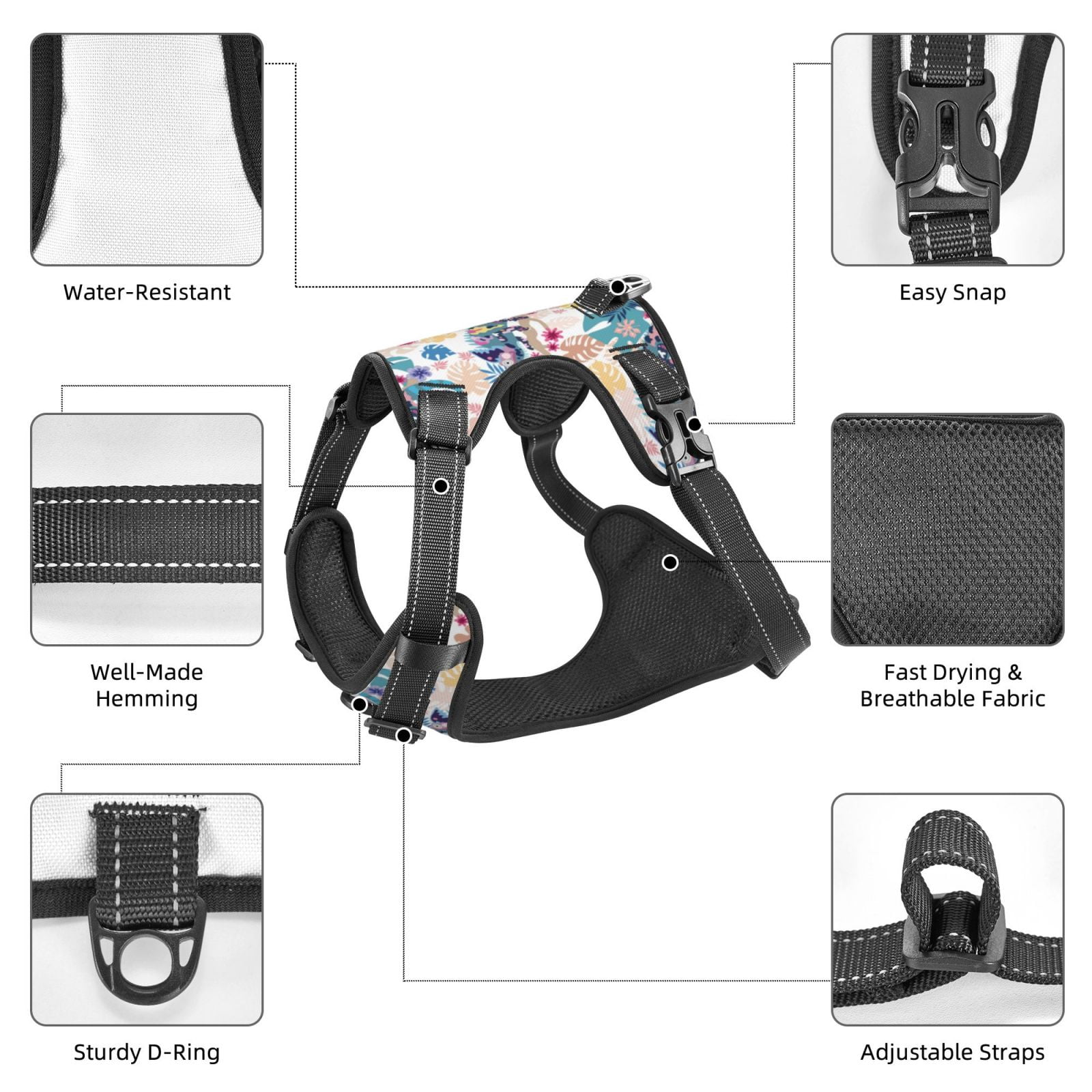 Kdxio Colorful Chameleons Print No Pull Dog Harness Adjustable Reflective Oxford Easy Control Medium Large Dog Harness for Training and Everyday-X-Large