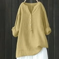 thumbnail image 2 of Fsqjgq Womens Tops Sweet Womens Dress Shirt Yellow Blouse Tops Shirt Oversized Cotton Linen Shirts Blouses Casual Spring Summer Loose V Neck Button Up Long Sleeve Shirt Tunic Tops Plus Size Tops 3XL, 2 of 3