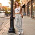 thumbnail image 5 of Women's Baggy Wide Leg Pants High Waisted Elastic Waist Casual Loose Sweatpants Solid Color Lounge Trousers with Pockets, 5 of 8