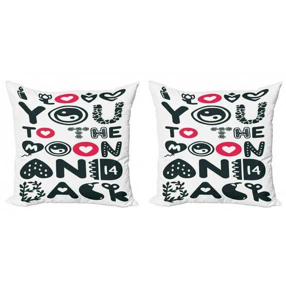 I Love You to the Moon and Back Throw Pillow Cushion Cover Pack of 2, Symbols Elements Calligraphy Illustration, Zippered Double-Side Digital Print, 4 Sizes, White Dark Reseda Green, by Ambesonne